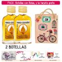 2 Botellitas Petaca de Vodka Caramelo con bolsa “fashion con bici” y tarjeta