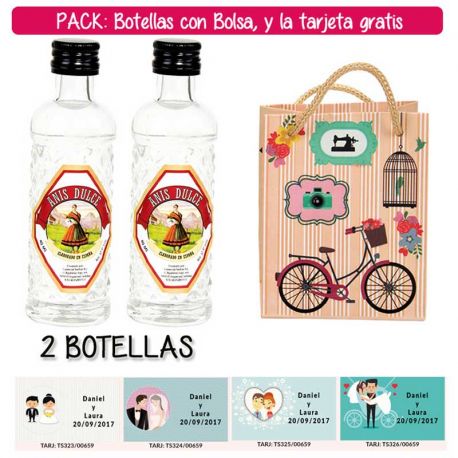2 Botellitas 40ml de Anís Dulce con bolsa “fashion con bici” y tarjeta