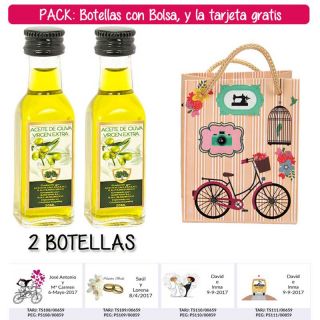 2 Botellitas de Aceite de Oliva Virgen Extra con bolsa “fashion con bici” y tarjeta