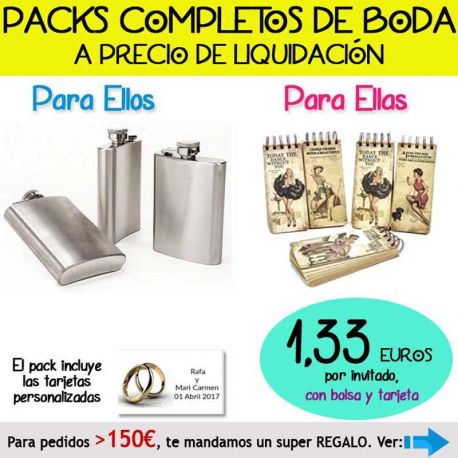 Pack “Super-Ahorro” de regalos Bodas en Outlet, con bolsas y tarjetas