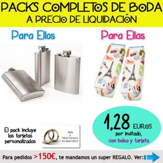 Pack “Super-Ahorro” de regalos Bodas en Outlet, con bolsas y tarjetas