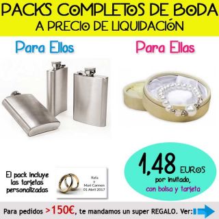 Pack “Super-Ahorro” de regalos Bodas en Outlet, con bolsas y tarjetas