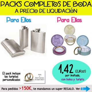Pack “Super-Ahorro” de regalos Bodas en Outlet, con bolsas y tarjetas