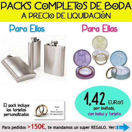 Pack “Super-Ahorro” de regalos Bodas en Outlet, con bolsas y tarjetas
