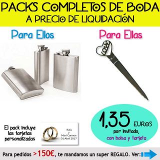 Pack “Super-Ahorro” de regalos Bodas en Outlet, con bolsas y tarjetas