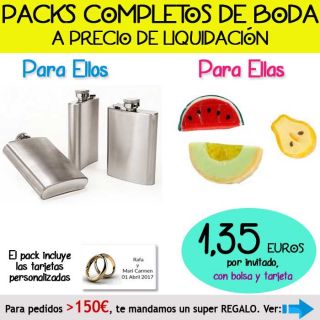 Pack “Super-Ahorro” de regalos Bodas en Outlet, con bolsas y tarjetas