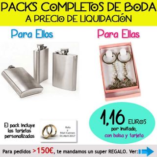 Pack “Super-Ahorro” de regalos Bodas en Outlet, con bolsas y tarjetas