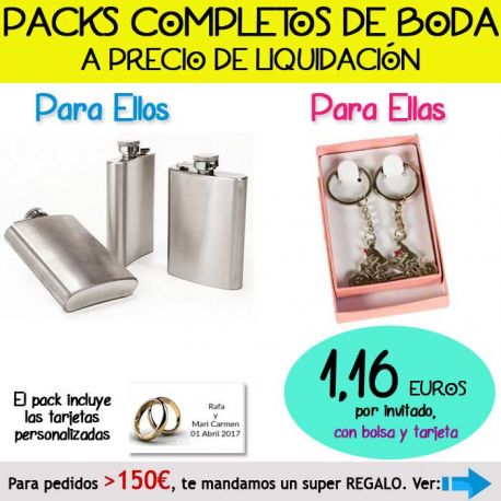 Pack “Super-Ahorro” de regalos Bodas en Outlet, con bolsas y tarjetas