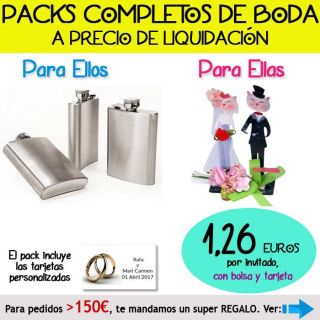 Pack “Super-Ahorro” de regalos Bodas en Outlet, con bolsas y tarjetas