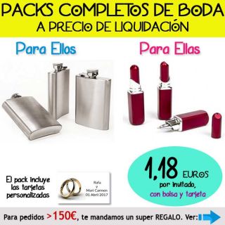 Pack “Super-Ahorro” de regalos Bodas en Outlet, con bolsas y tarjetas