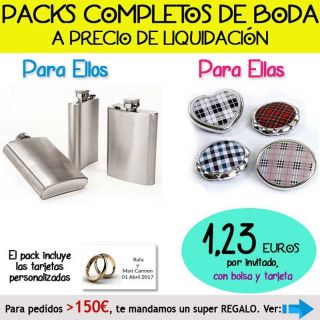 Pack “Super-Ahorro” de regalos Bodas en Outlet, con bolsas y tarjetas