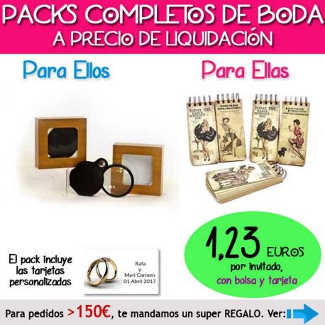 Pack “Super-Ahorro” de regalos Bodas en Outlet, con bolsas y tarjetas