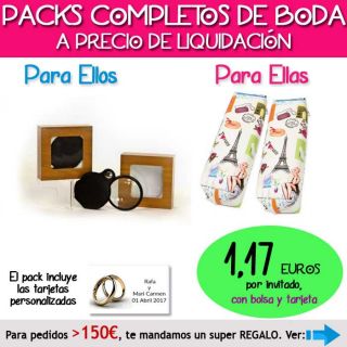Pack “Super-Ahorro” de regalos Bodas en Outlet, con bolsas y tarjetas