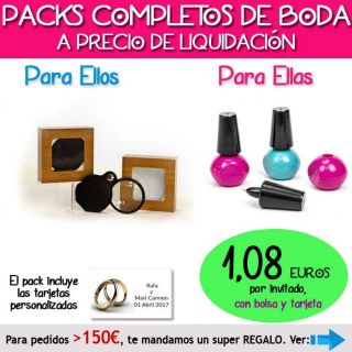 Pack “Super-Ahorro” de regalos Bodas en Outlet, con bolsas y tarjetas