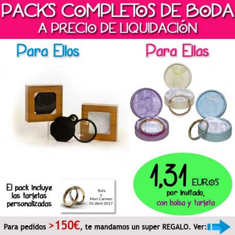Pack “Super-Ahorro” de regalos Bodas en Outlet, con bolsas y tarjetas