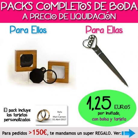 Pack “Super-Ahorro” de regalos Bodas en Outlet, con bolsas y tarjetas