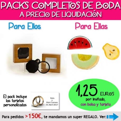 Pack “Super-Ahorro” de regalos Bodas en Outlet, con bolsas y tarjetas