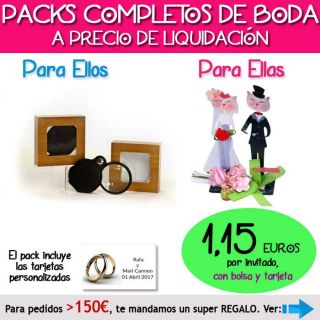 Pack “Super-Ahorro” de regalos Bodas en Outlet, con bolsas y tarjetas