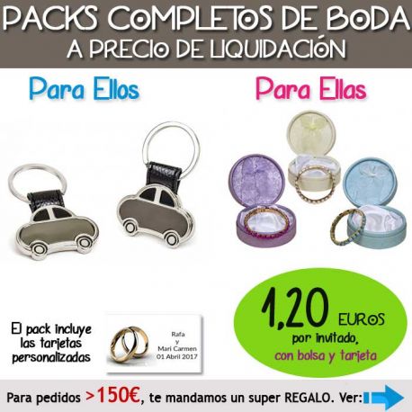 Pack “Super-Ahorro” de regalos Bodas en Outlet, con bolsas y tarjetas