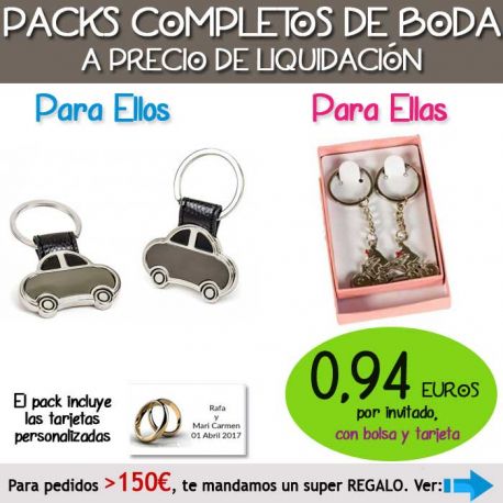 Pack “Super-Ahorro” de regalos Bodas en Outlet, con bolsas y tarjetas