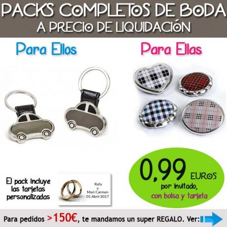 Pack “Super-Ahorro” de regalos Bodas en Outlet, con bolsas y tarjetas