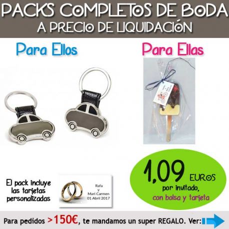 Pack “Super-Ahorro” de regalos Bodas en Outlet, con bolsas y tarjetas