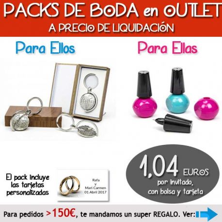 Pack “Super-Ahorro” de regalos Bodas en Outlet, con bolsas y tarjetas
