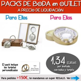 Pack “Super-Ahorro” de regalos Bodas en Outlet, con bolsas y tarjetas