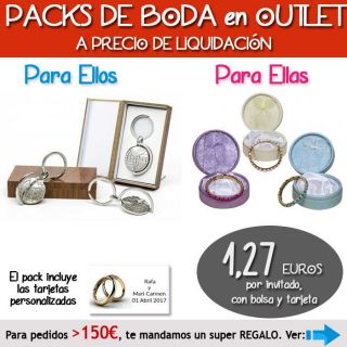 Pack “Super-Ahorro” de regalos Bodas en Outlet, con bolsas y tarjetas