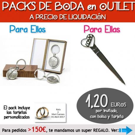 Pack “Super-Ahorro” de regalos Bodas en Outlet, con bolsas y tarjetas