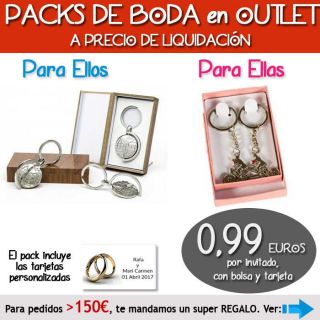 Pack “Super-Ahorro” de regalos Bodas en Outlet, con bolsas y tarjetas