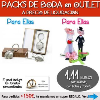 Pack “Super-Ahorro” de regalos Bodas en Outlet, con bolsas y tarjetas
