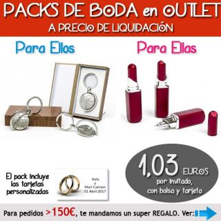 Pack “Super-Ahorro” de regalos Bodas en Outlet, con bolsas y tarjetas