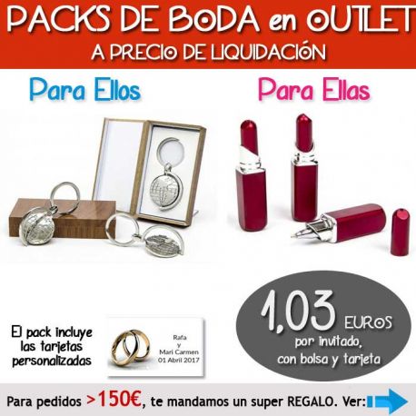 Pack “Super-Ahorro” de regalos Bodas en Outlet, con bolsas y tarjetas