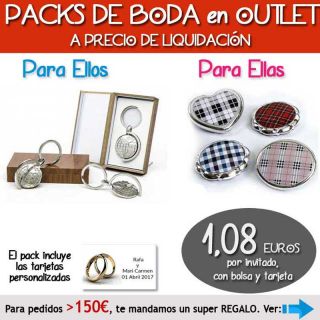 Pack “Super-Ahorro” de regalos Bodas en Outlet, con bolsas y tarjetas
