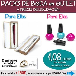 Pack “Super-Ahorro” de regalos Bodas en Outlet, con bolsas y tarjetas