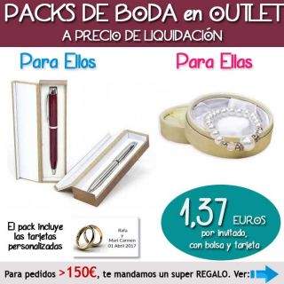 Pack “Super-Ahorro” de regalos Bodas en Outlet, con bolsas y tarjetas