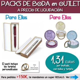 Pack “Super-Ahorro” de regalos Bodas en Outlet, con bolsas y tarjetas