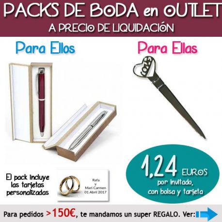 Pack “Super-Ahorro” de regalos Bodas en Outlet, con bolsas y tarjetas