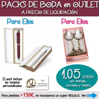 Pack “Super-Ahorro” de regalos Bodas en Outlet, con bolsas y tarjetas