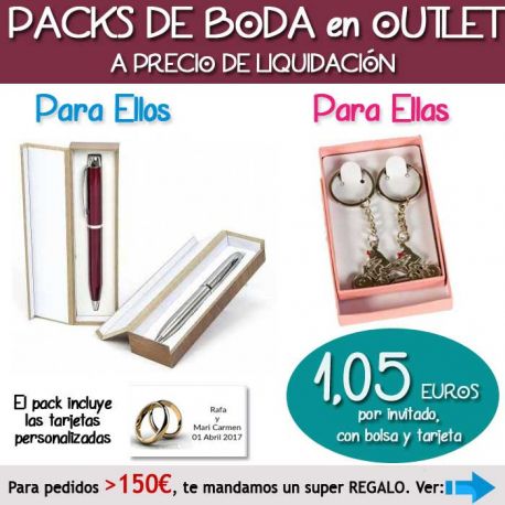 Pack “Super-Ahorro” de regalos Bodas en Outlet, con bolsas y tarjetas