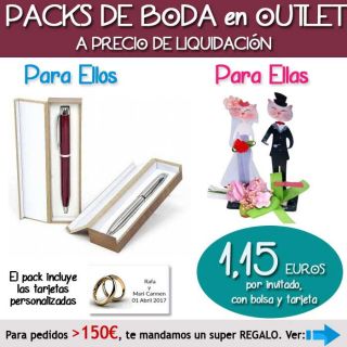 Pack “Super-Ahorro” de regalos Bodas en Outlet, con bolsas y tarjetas