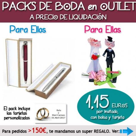 Pack “Super-Ahorro” de regalos Bodas en Outlet, con bolsas y tarjetas