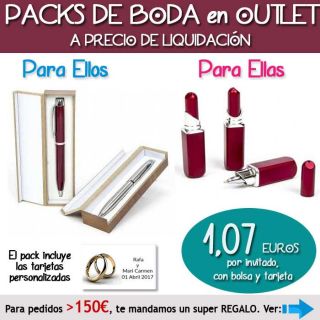 Pack “Super-Ahorro” de regalos Bodas en Outlet, con bolsas y tarjetas