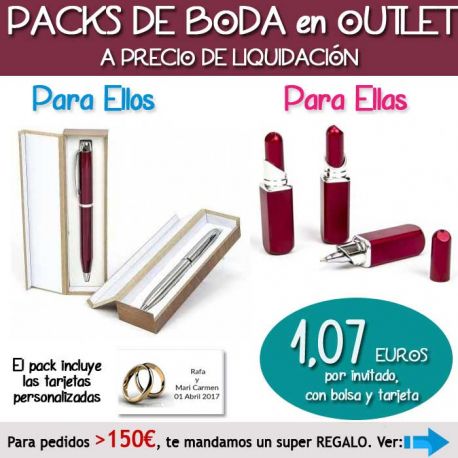 Pack “Super-Ahorro” de regalos Bodas en Outlet, con bolsas y tarjetas