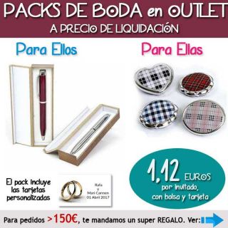 Pack “Super-Ahorro” de regalos Bodas en Outlet, con bolsas y tarjetas