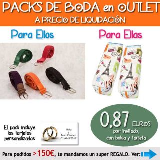 Pack “Super-Ahorro” de regalos Bodas en Outlet, con bolsas y tarjetas