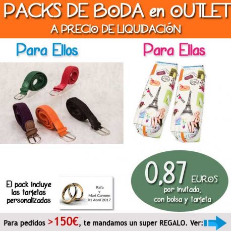 Pack “Super-Ahorro” de regalos Bodas en Outlet, con bolsas y tarjetas