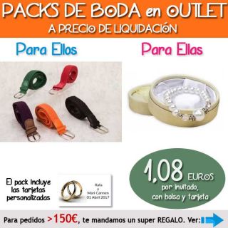 Pack “Super-Ahorro” de regalos Bodas en Outlet, con bolsas y tarjetas