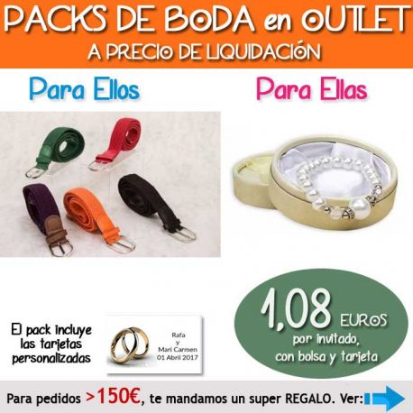 Pack “Super-Ahorro” de regalos Bodas en Outlet, con bolsas y tarjetas